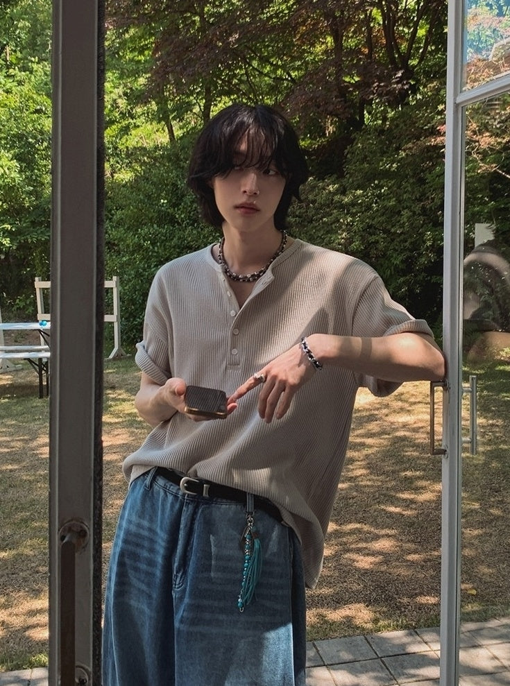 Henry Collar Short Sleeve Casual T-Shirt
