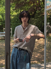 Henry Collar Short Sleeve Casual T-Shirt