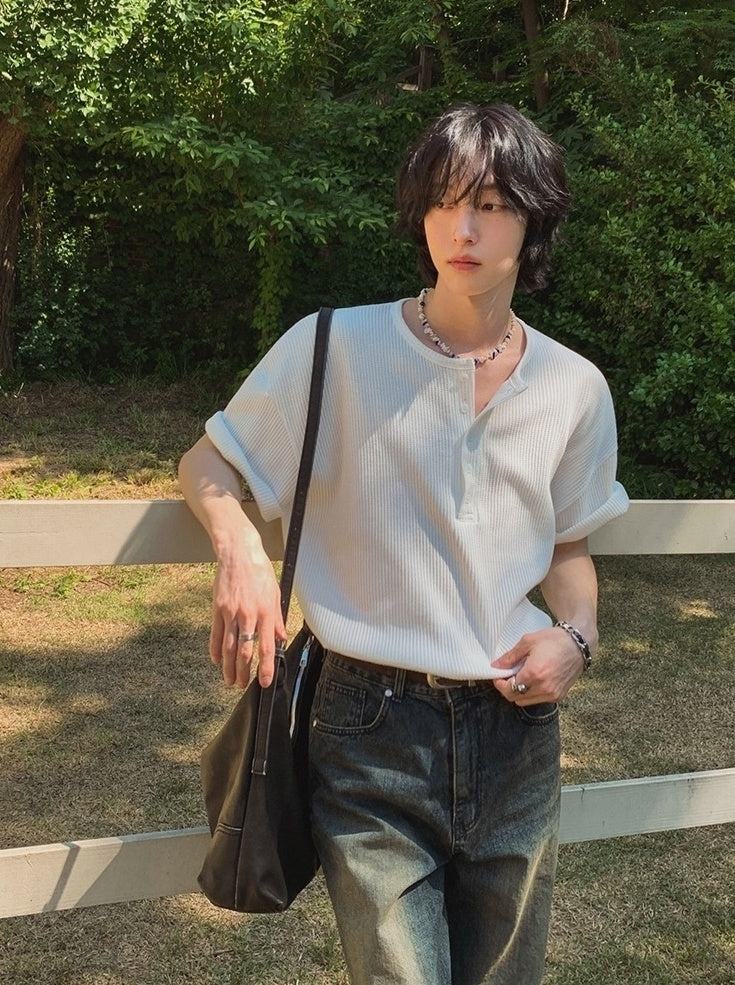 Henry Collar Short Sleeve Casual T-Shirt
