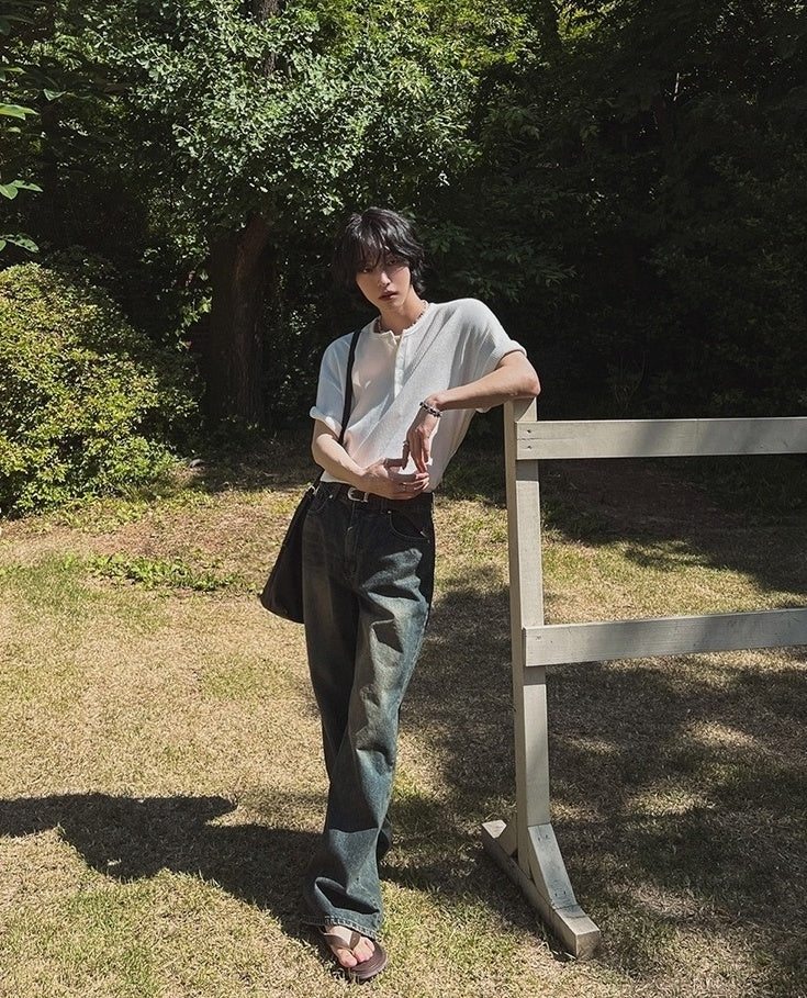 Henry Collar Short Sleeve Casual T-Shirt