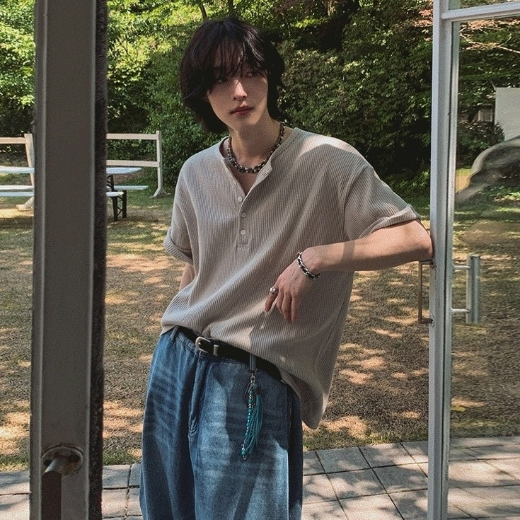 Henry Collar Short Sleeve Casual T-Shirt