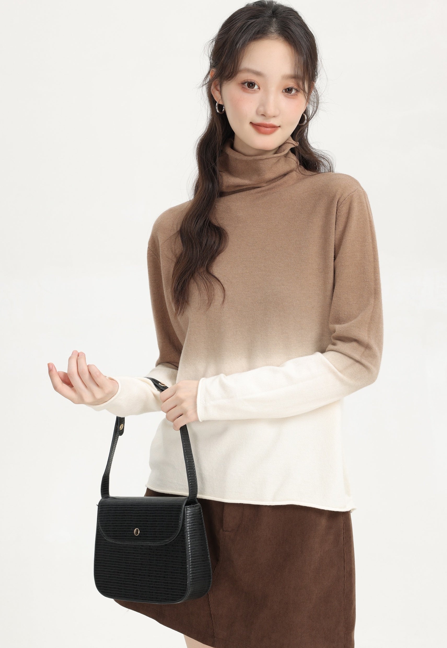 Brown Gradient Turtleneck Sweater