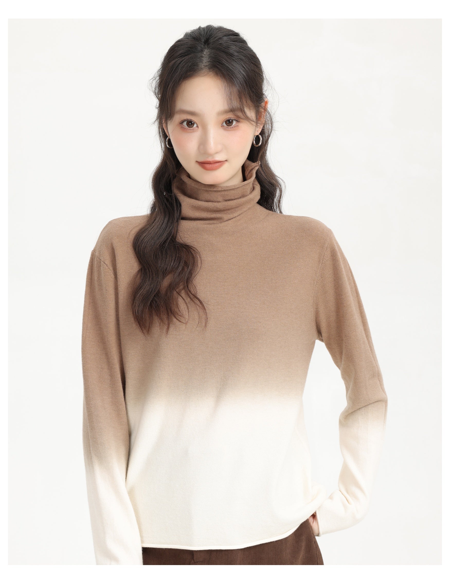 Brown Gradient Turtleneck Sweater
