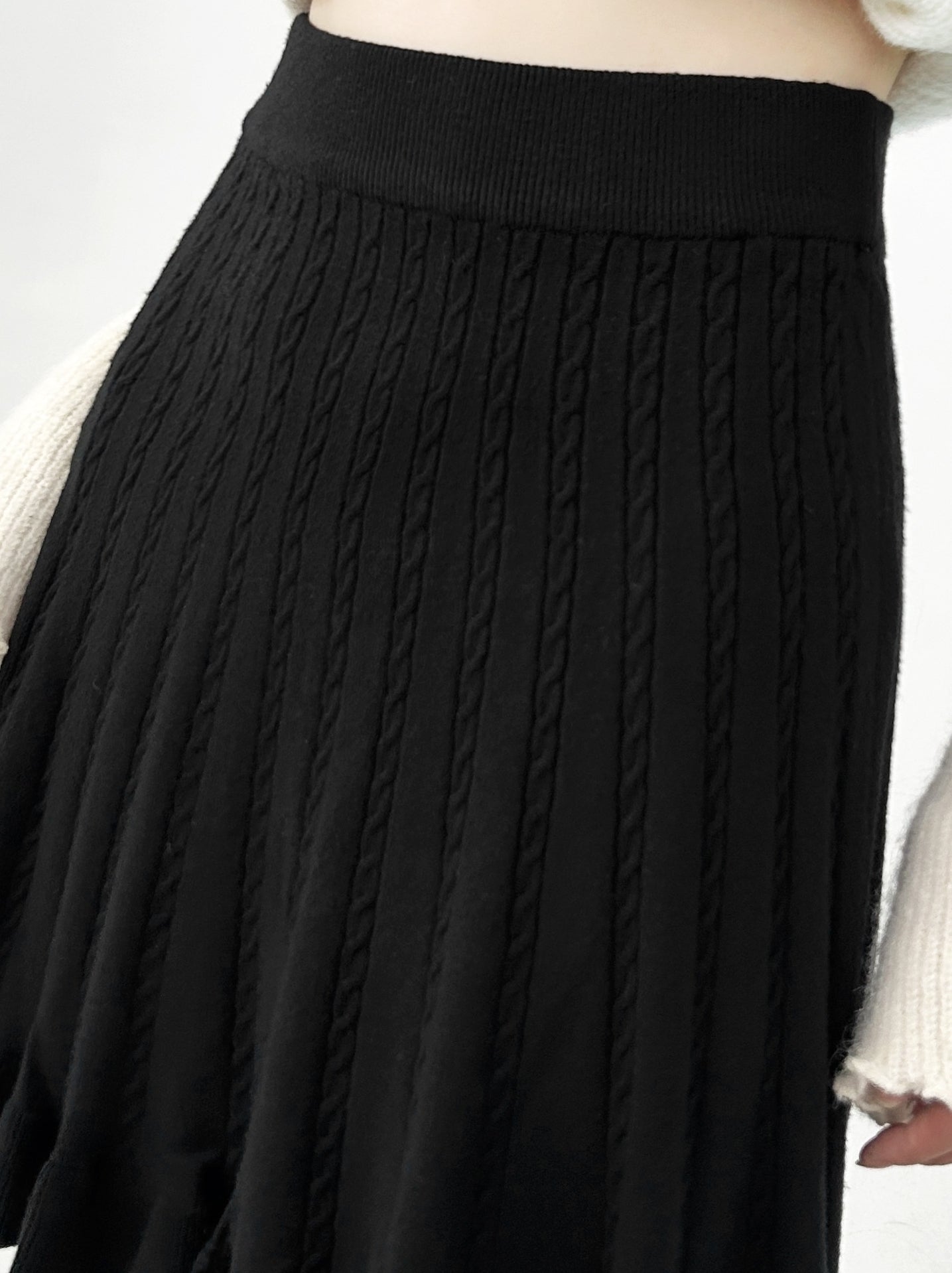 High Waist Black Knitted A Line Skirt