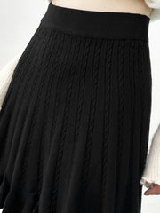 High Waist Black Knitted A Line Skirt