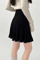 High Waist Black Knitted A Line Skirt