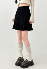 High Waist Black Knitted A Line Skirt