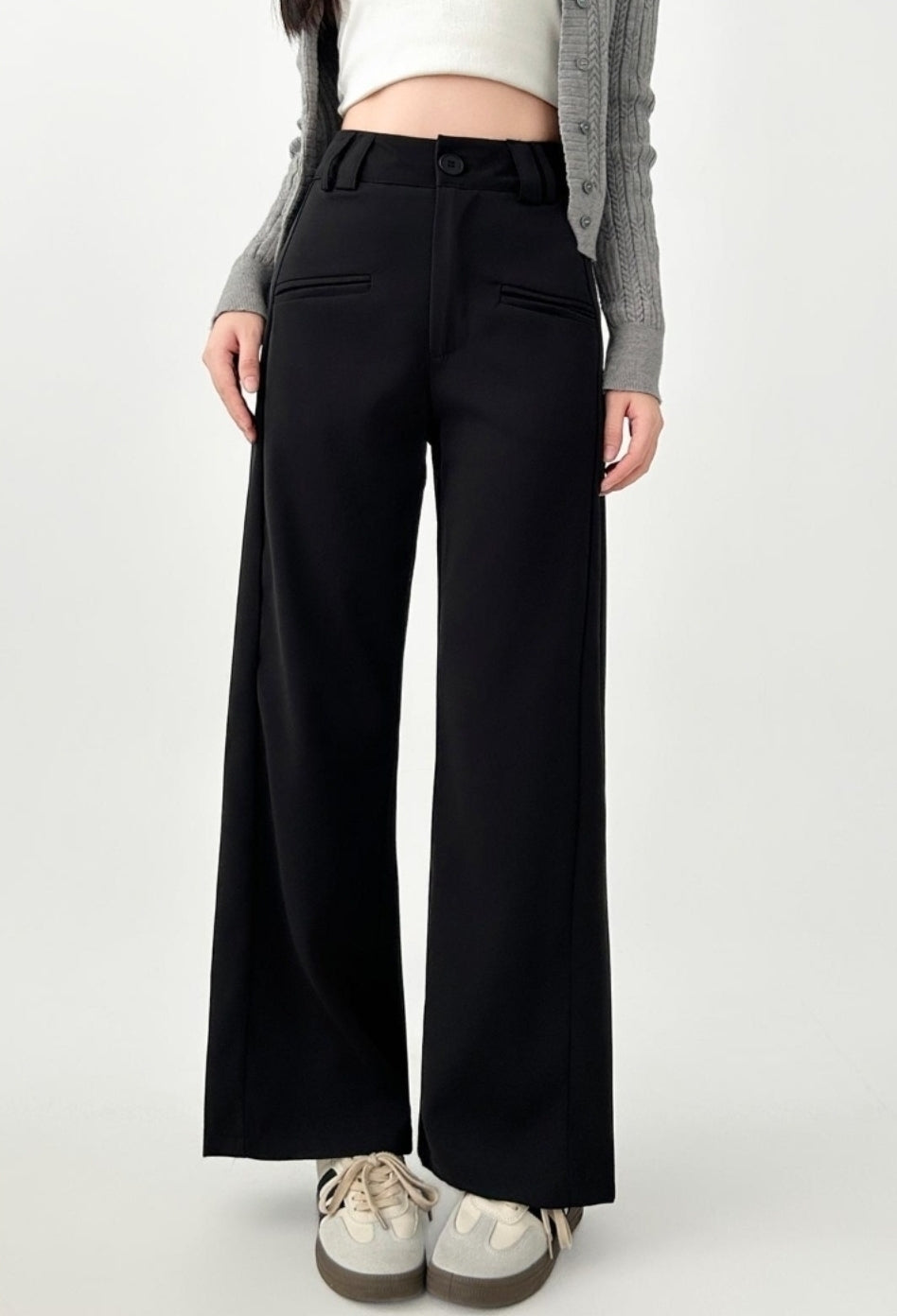 High Waist Black Wide Leg Relaxed Trousers