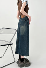 High Waist Denim A Line Midi Skirt