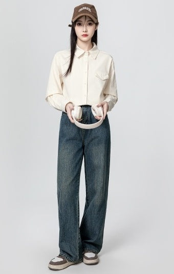 High Waist Drawstring Wide Leg Jeans
