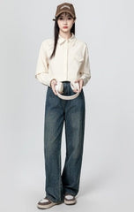 High Waist Drawstring Wide Leg Jeans