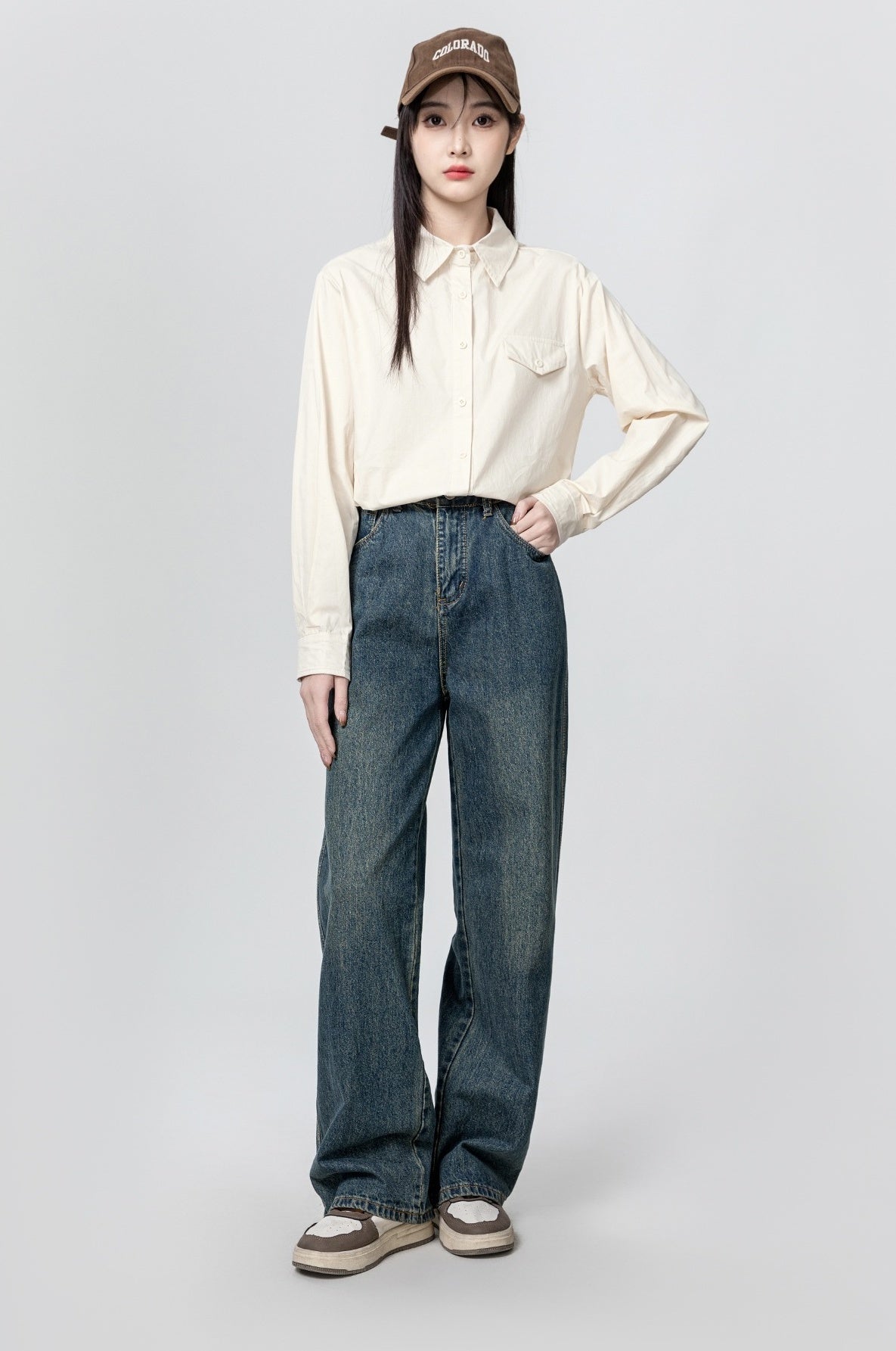 High Waist Drawstring Wide Leg Jeans