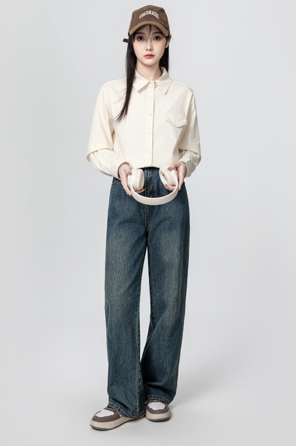 High Waist Drawstring Wide Leg Jeans