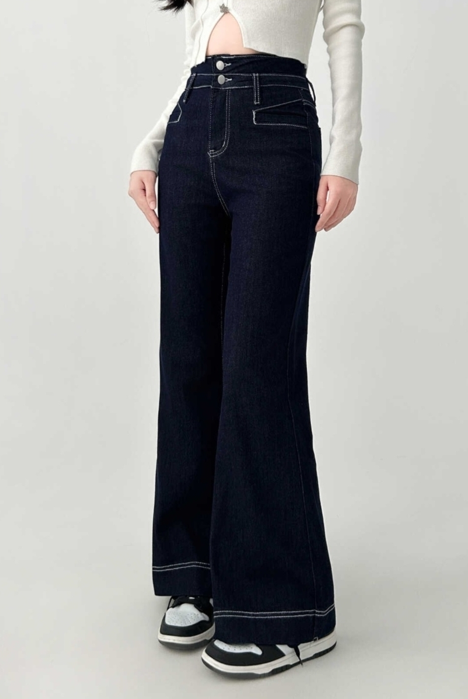 High Waist Flared Denim Pants Slim Fit