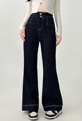 High Waist Flared Denim Pants Slim Fit