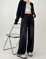 High Waist Loose Fit Black Grey Denim Pants