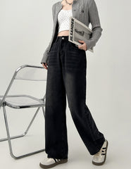 High Waist Loose Fit Black Grey Denim Pants