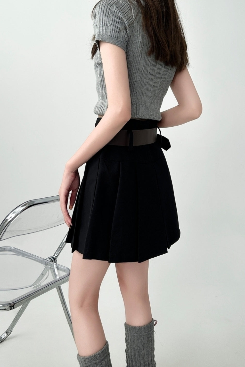 High Waist Pleated A Line Mini Skirt