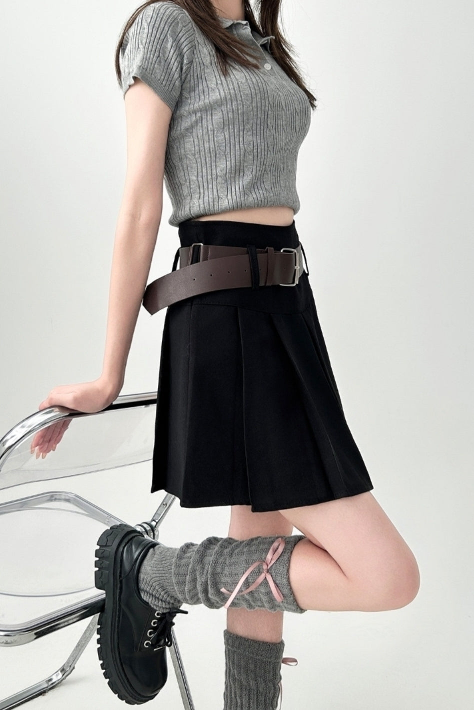 High Waist Pleated A Line Mini Skirt