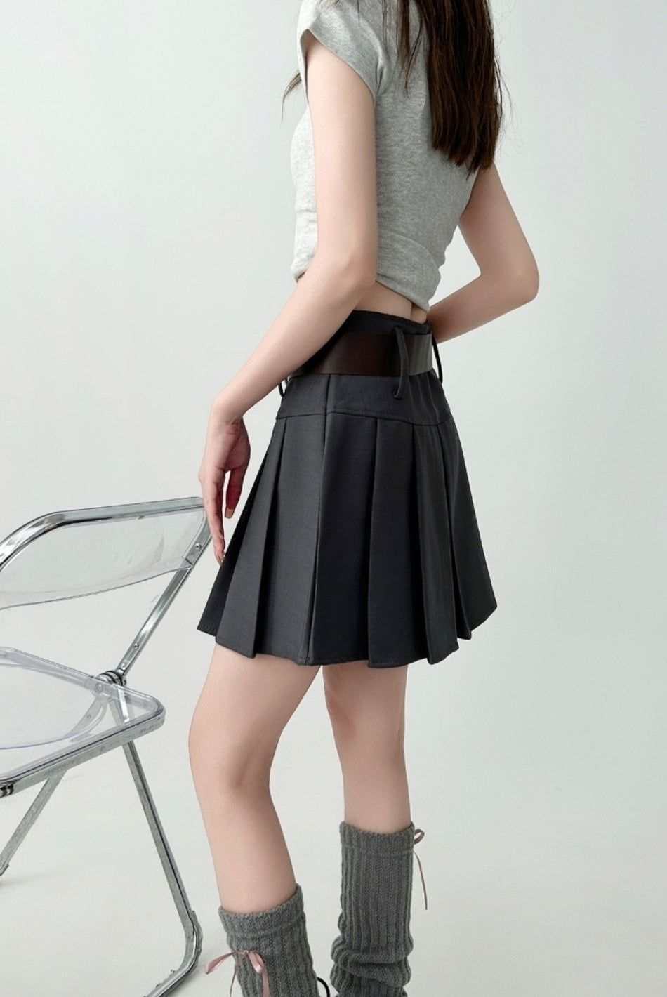 High Waist Pleated A Line Mini Skirt