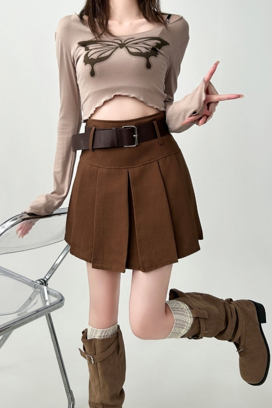 High Waist Pleated A Line Skirt