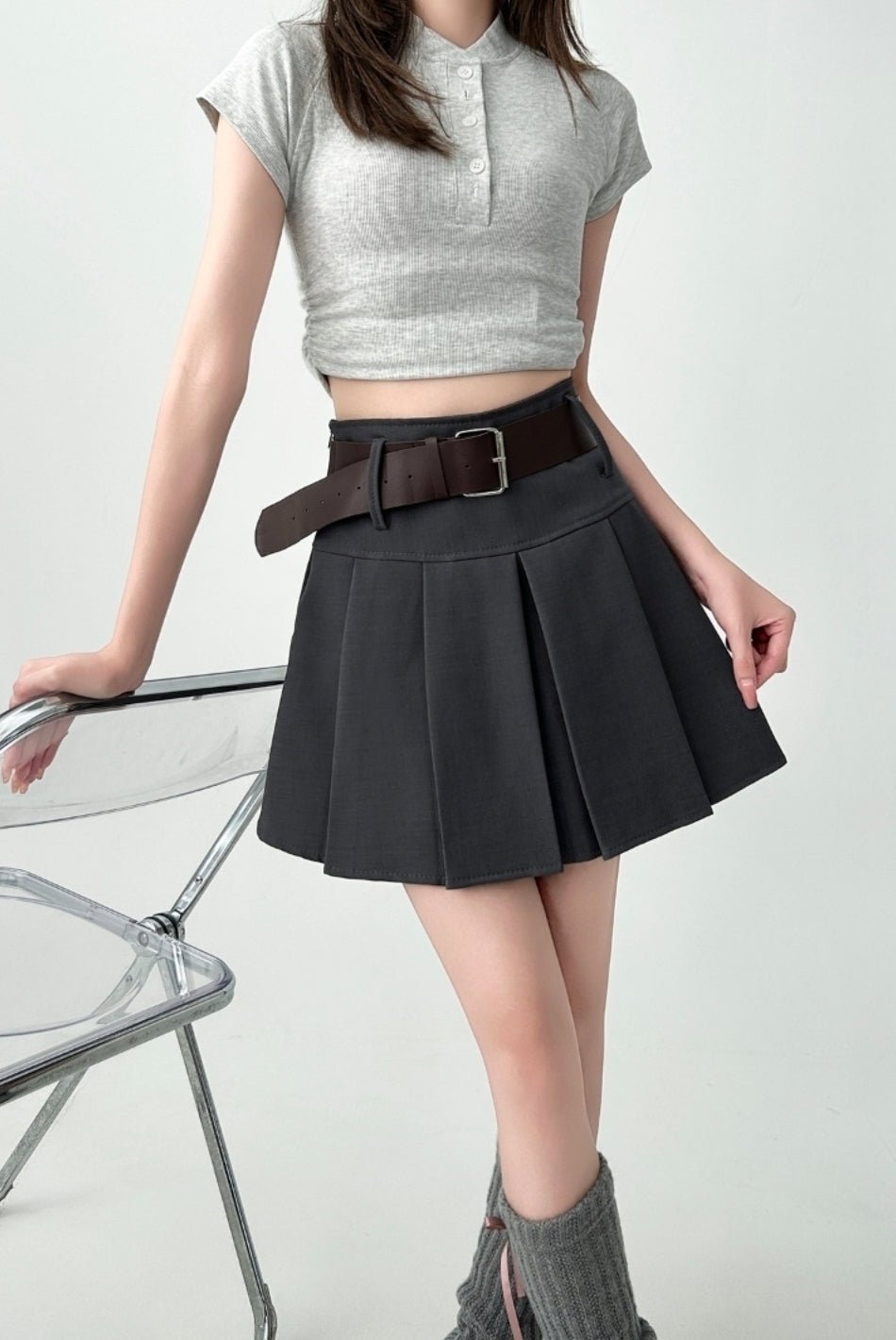 High Waist Pleated A Line Skirt
