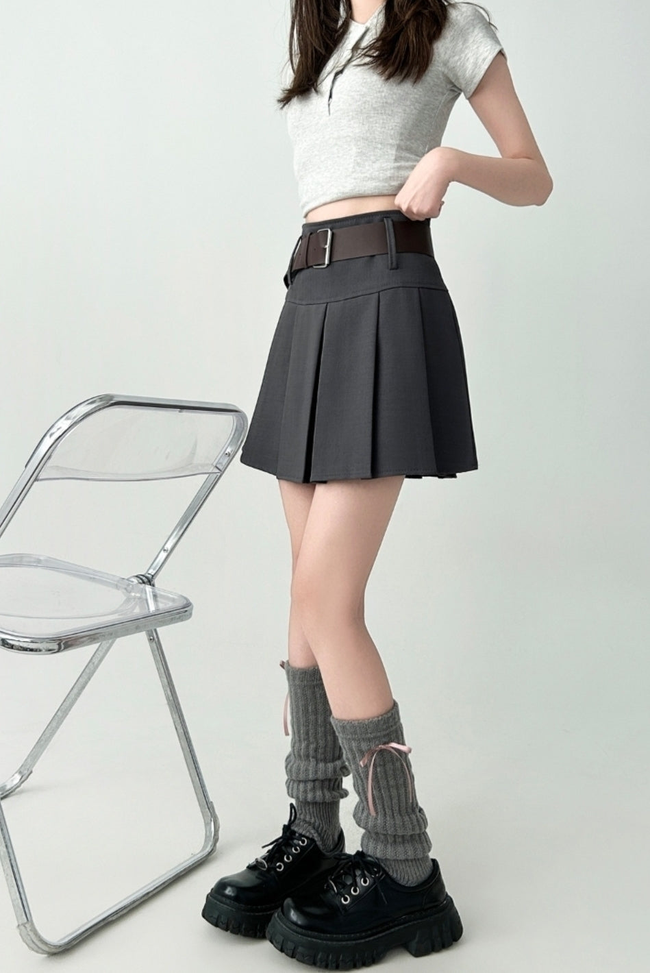 High Waist Pleated A Line Skirt
