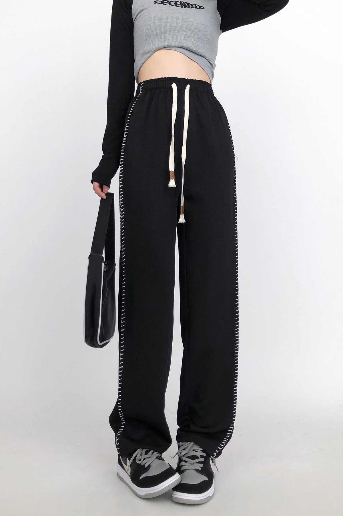 High Waist Wide Leg Casual Slim Fit Pants Black