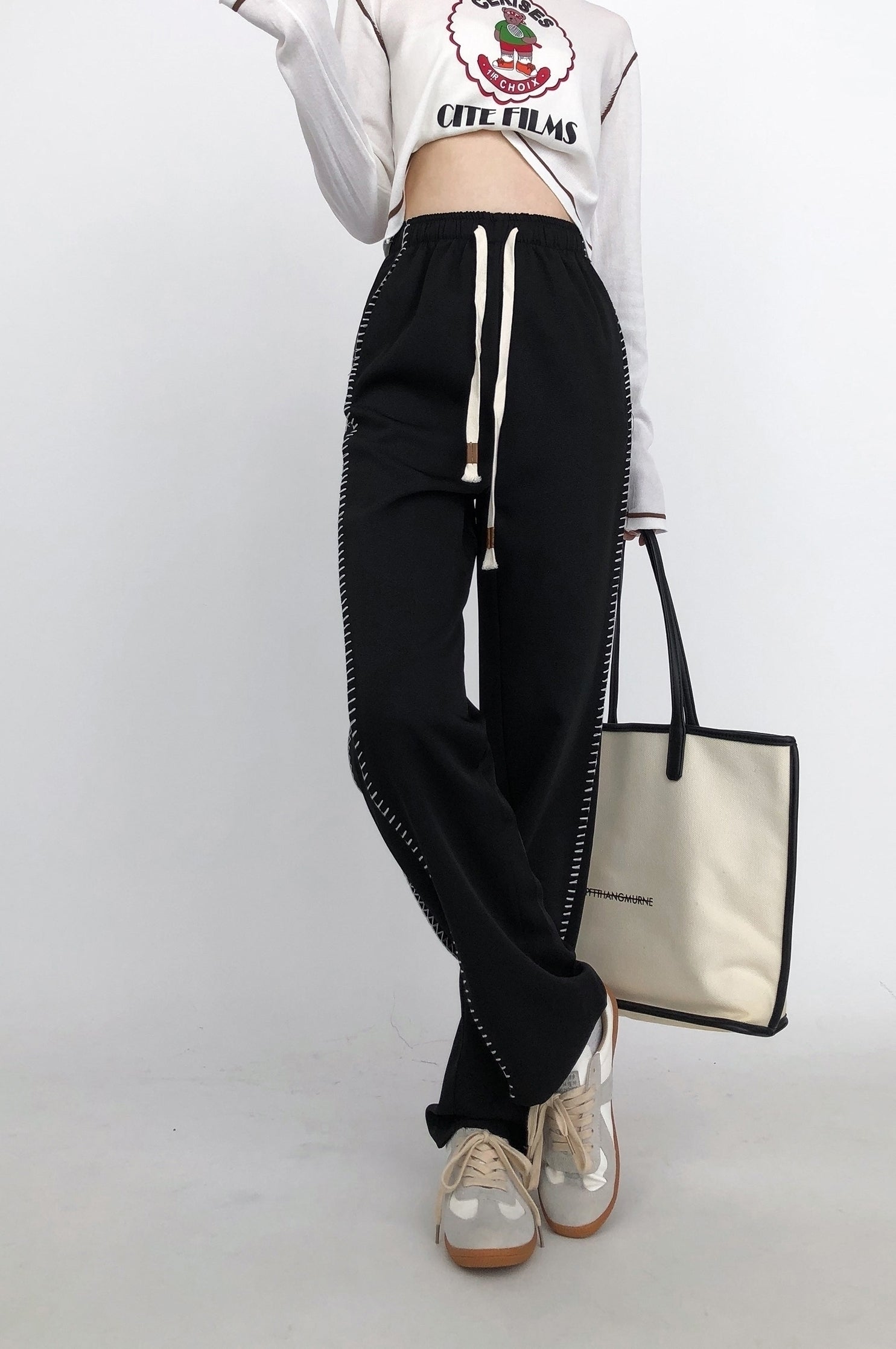 High Waist Wide Leg Casual Slim Fit Pants Black