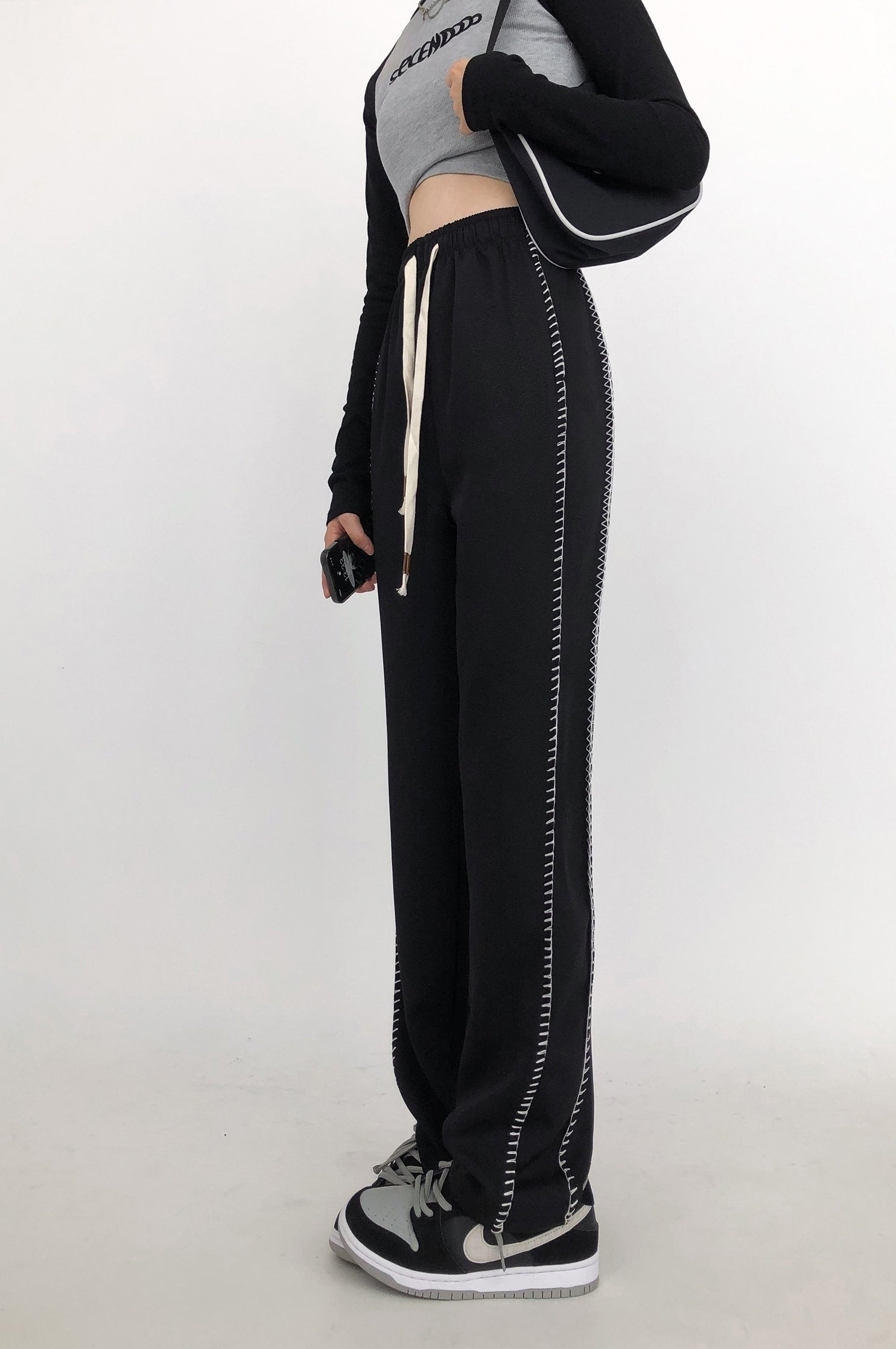 High Waist Wide Leg Casual Slim Fit Pants Black