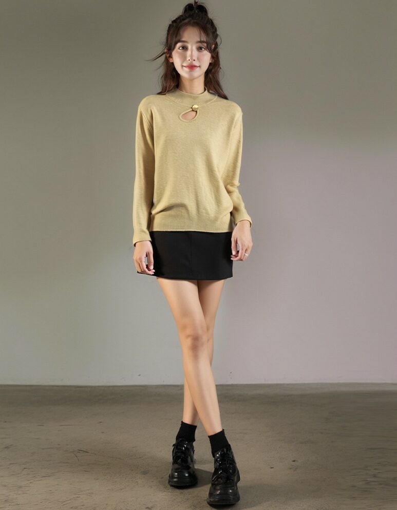 Apricot Hollow Knit Sweater For Casual Chic