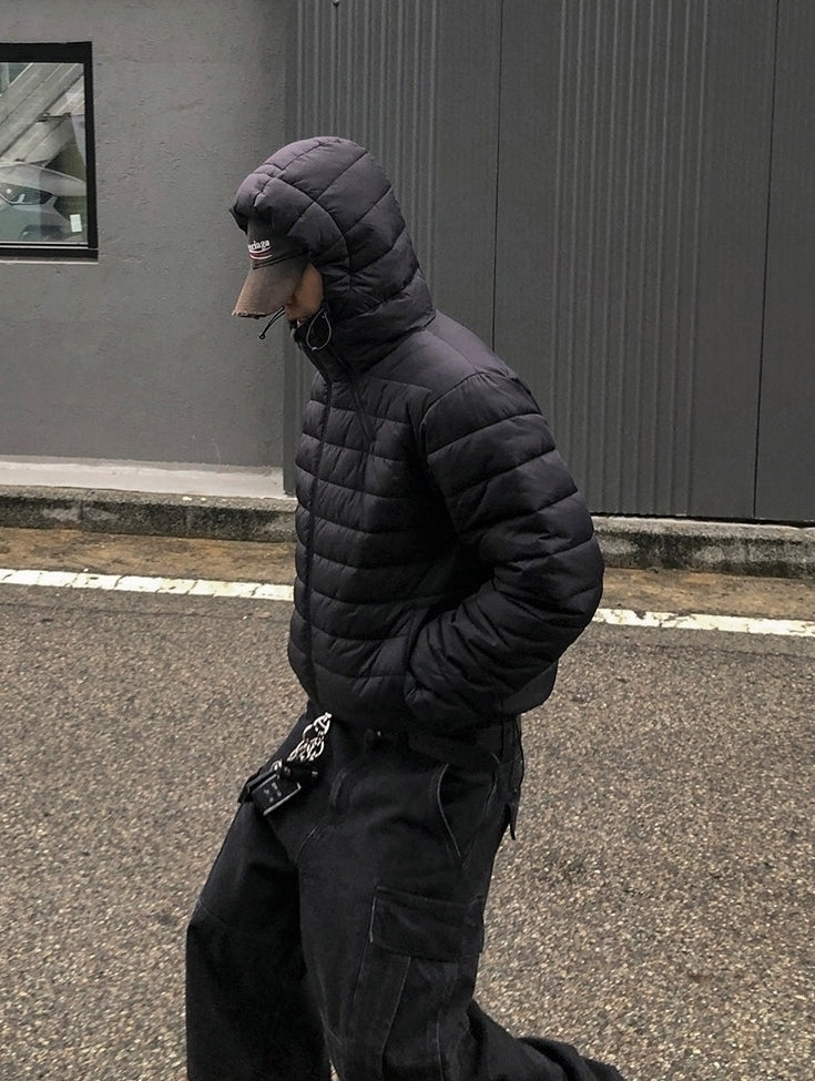 Hooded Short Puffer Jacket Warm Loose Fit Winter Style