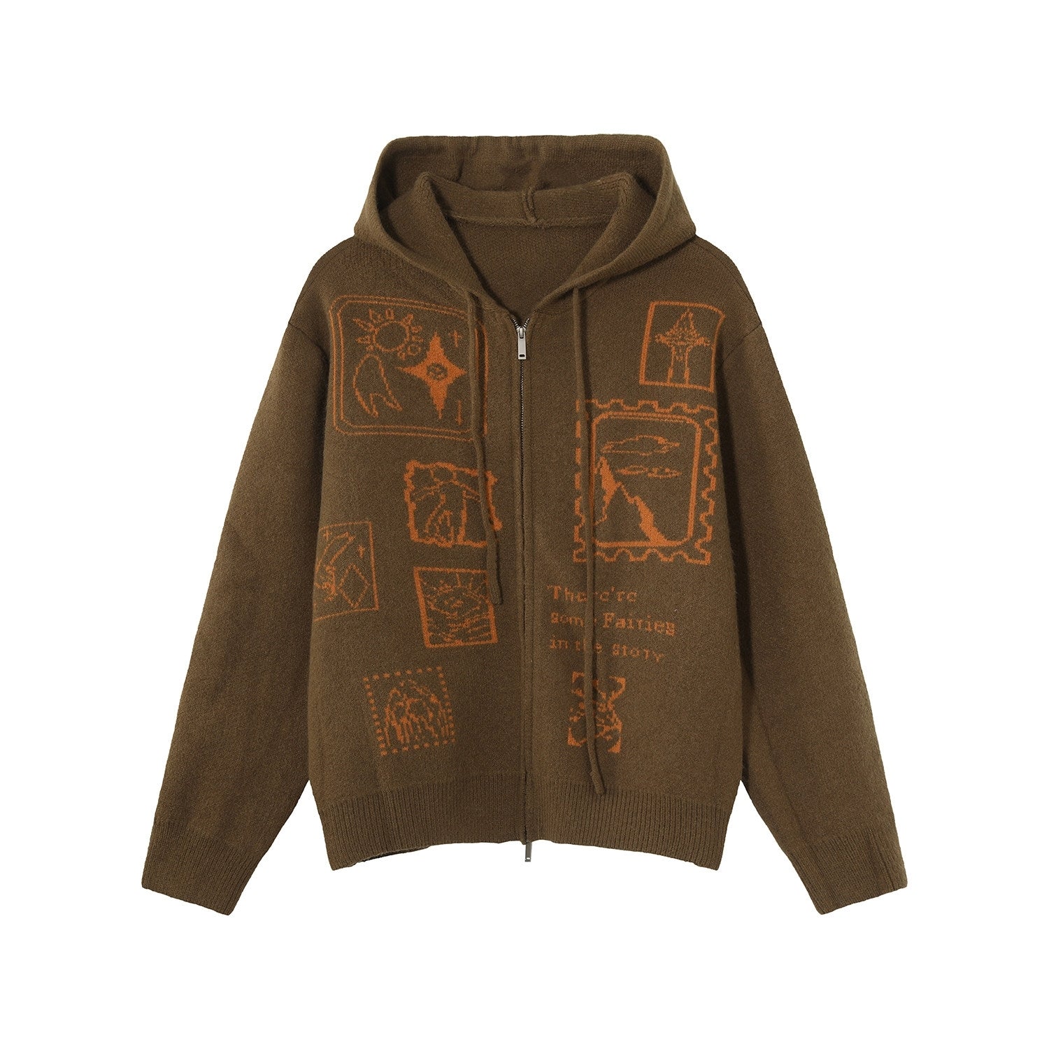 Hooded Zip Jacquard Knit Cardigan Sweater Jacket