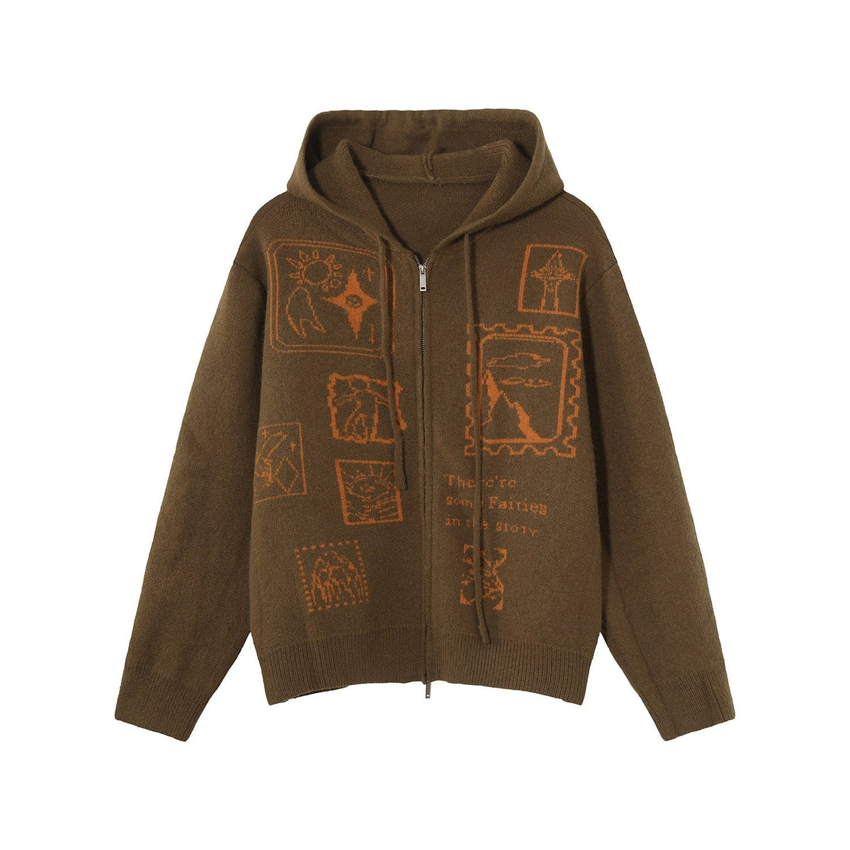 Hooded Zip Jacquard Knit Cardigan Sweater Jacket