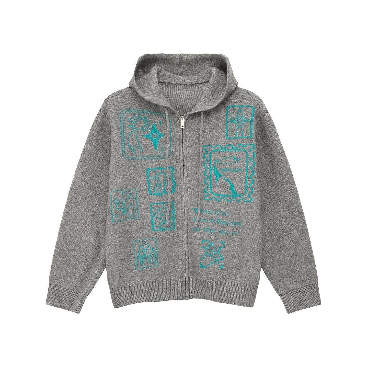 Hooded Zip Jacquard Knit Cardigan Sweater Jacket