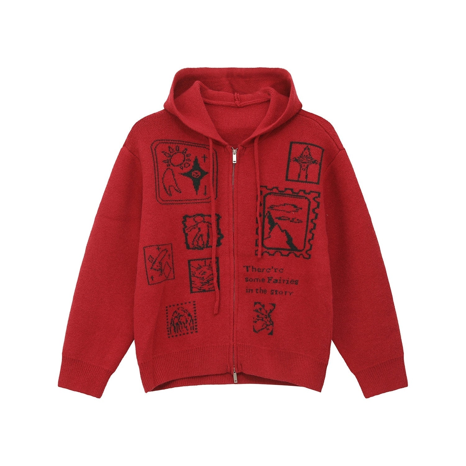 Hooded Zip Jacquard Knit Cardigan Sweater Jacket
