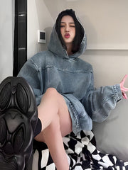 Blue Oversized Denim Hoodie