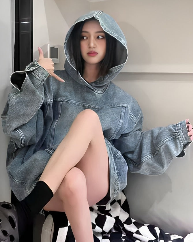 Blue Oversized Denim Hoodie