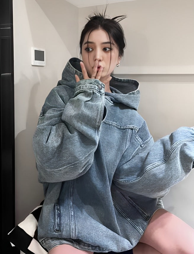 Blue Oversized Denim Hoodie