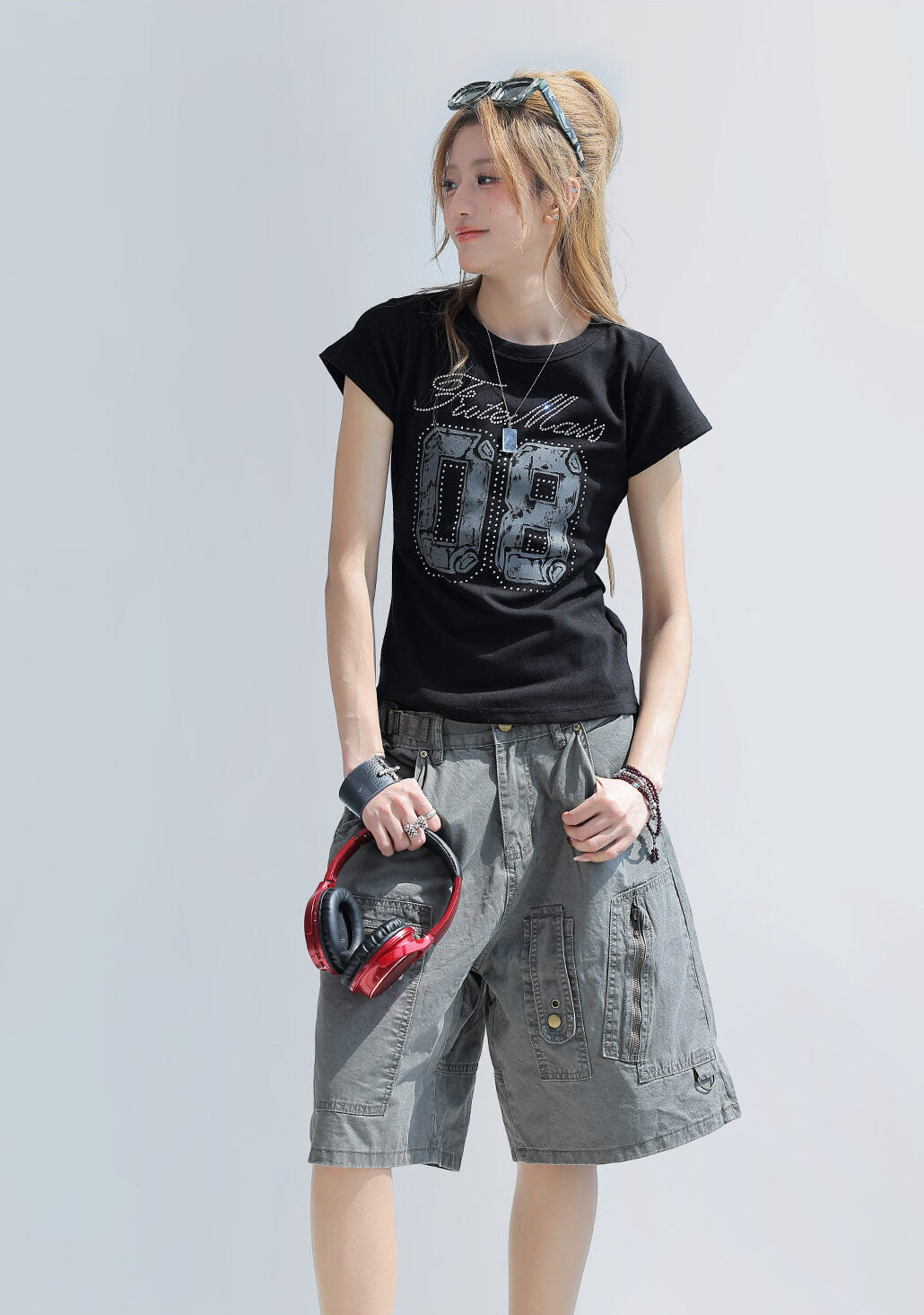 Hot Diamond Letter Print Slim Fit T Shirt