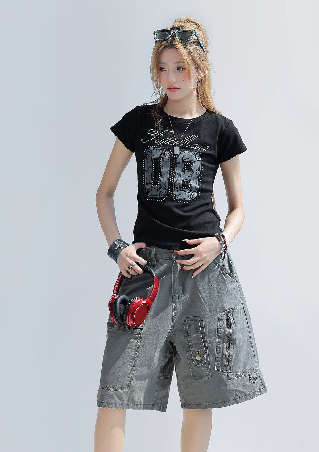 Hot Diamond Letter Print Slim Fit T Shirt