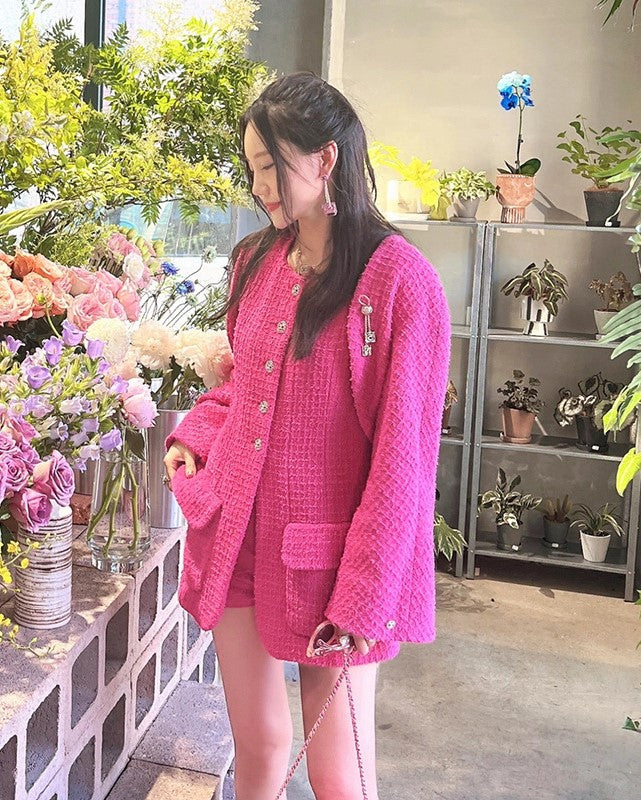 Hot Pink Tweed Dress