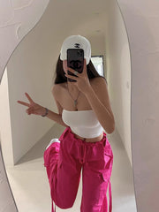 Hot Pink Wideleg Drawstring Pants