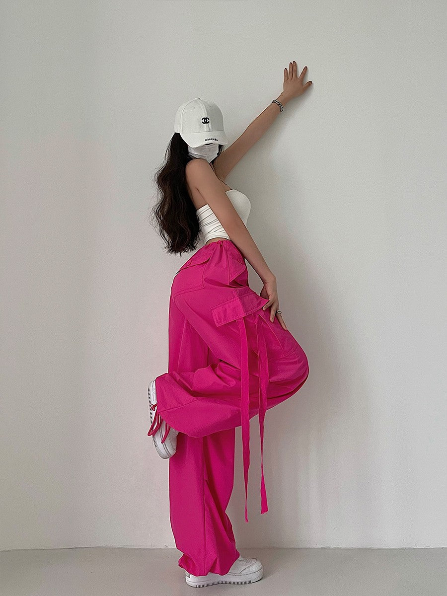 Hot Pink Wideleg Drawstring Pants