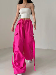 Hot Pink Wideleg Drawstring Pants