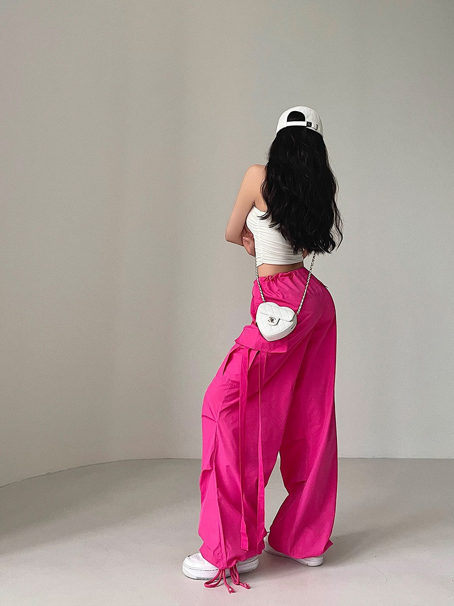 Hot Pink Wideleg Drawstring Pants