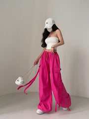Hot Pink Wideleg Drawstring Pants
