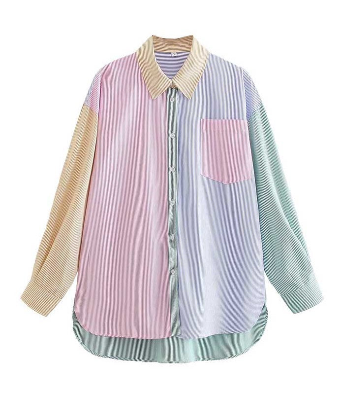 Multicolored Pastel Colorblock Striped Shirt
