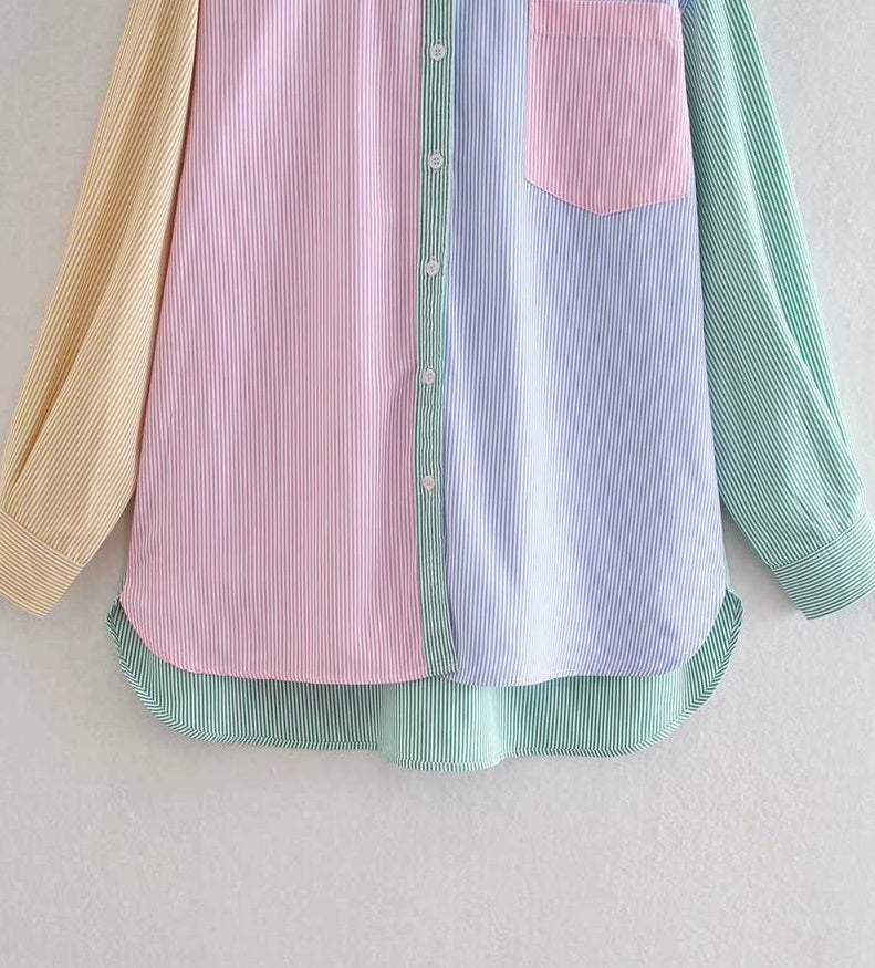 Multicolored Pastel Colorblock Striped Shirt