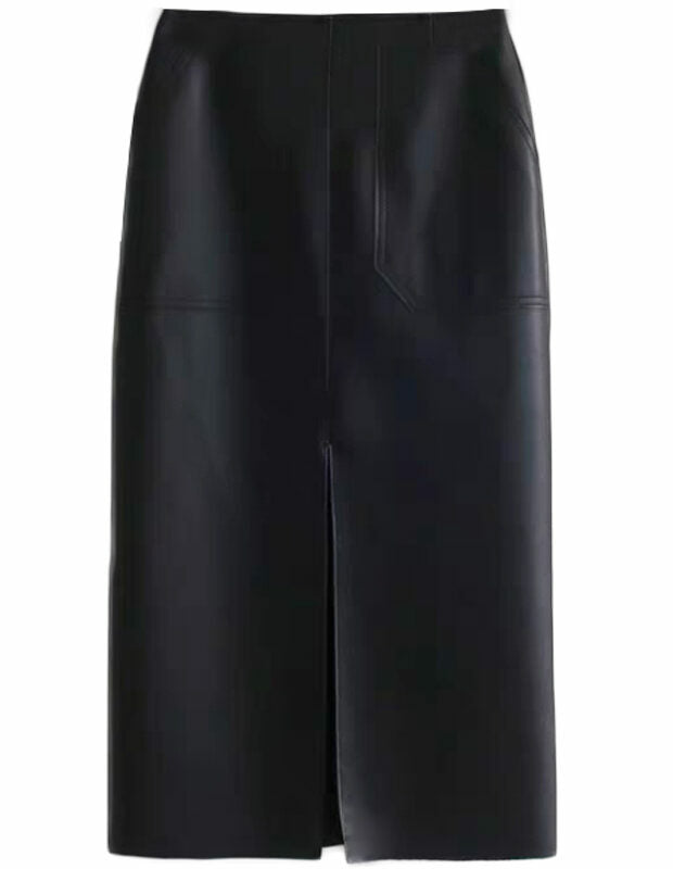 Black Leather Skirt With Front Slit